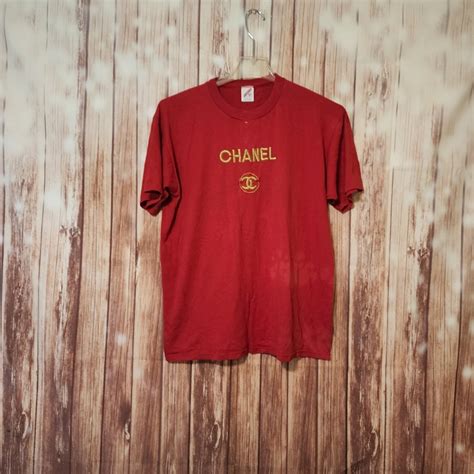 Vtg 90s Chanel Bootleg Shirt Embroidered Logo 